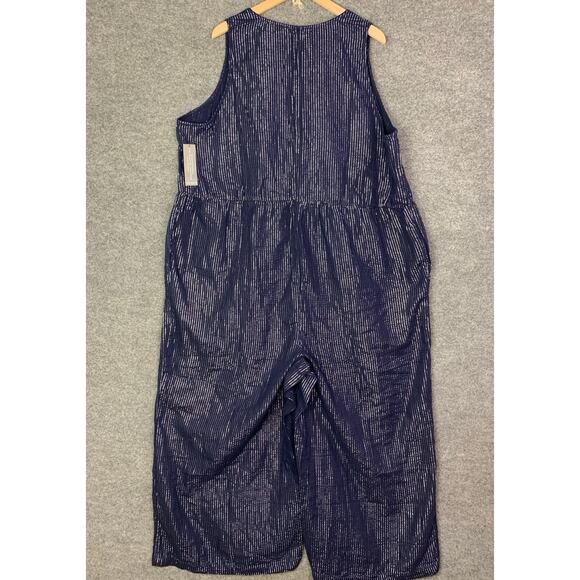NEW $99 Lane Bryant SIZE 24 Blue Silver Striped V-Neck Sleeveless Jumpsuit - Picture 2 of 12